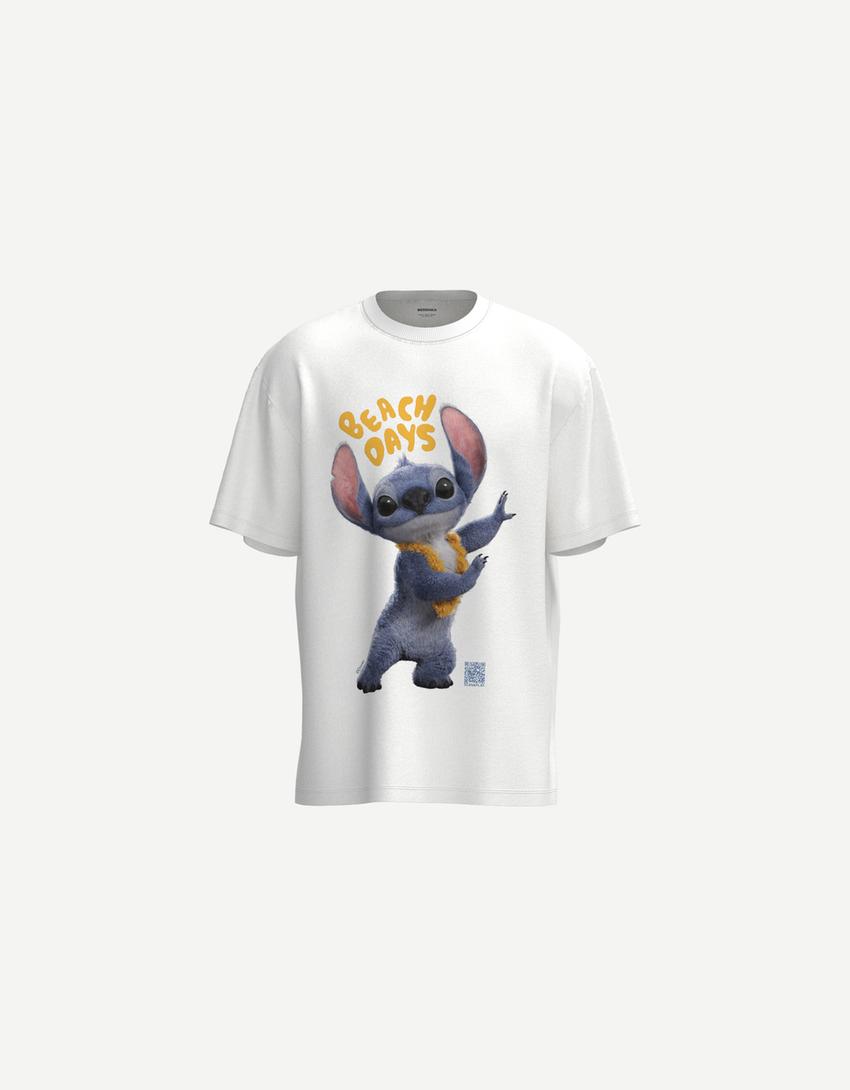 Lilo & Stitch short sleeve T-shirt with digital filter-White