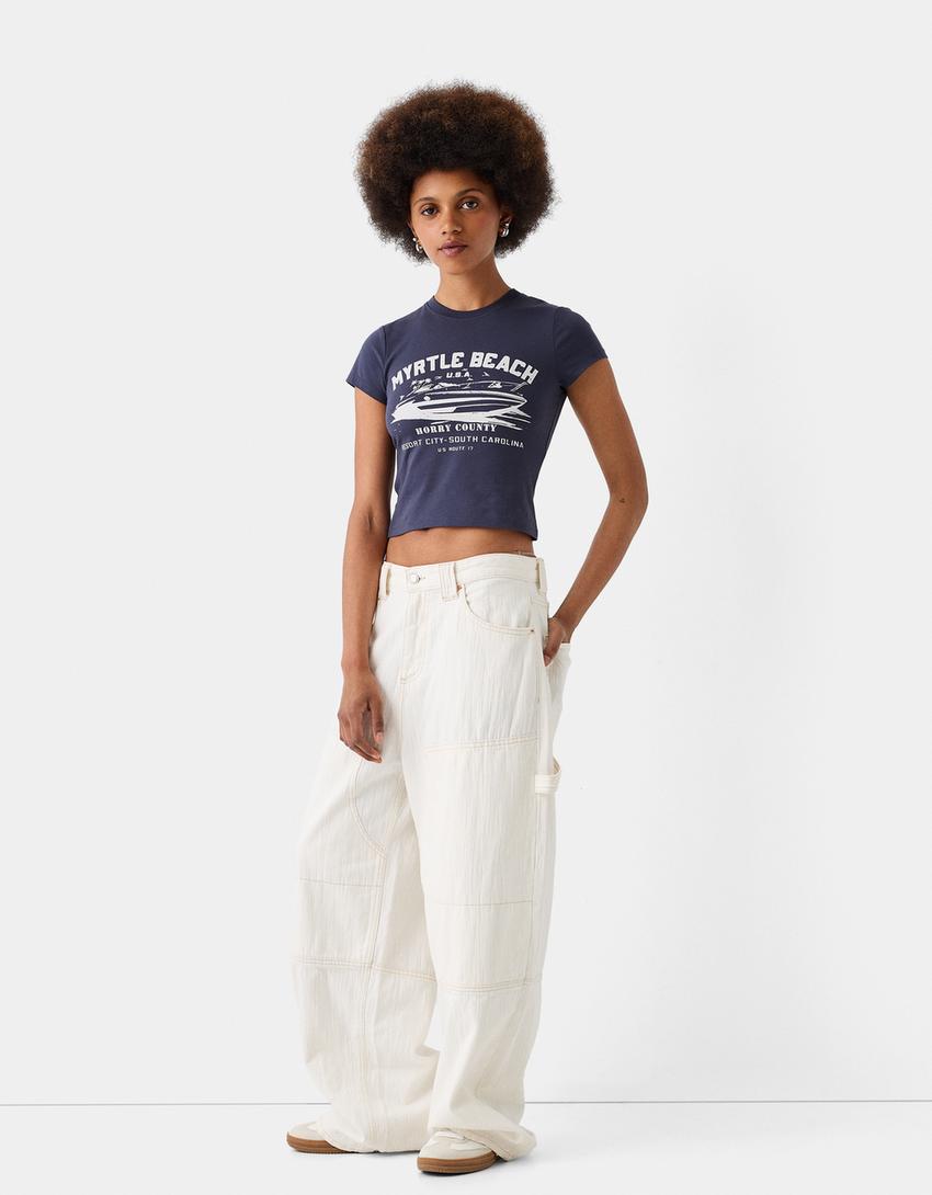 T-shirt manches courtes imprimé-Marine-3