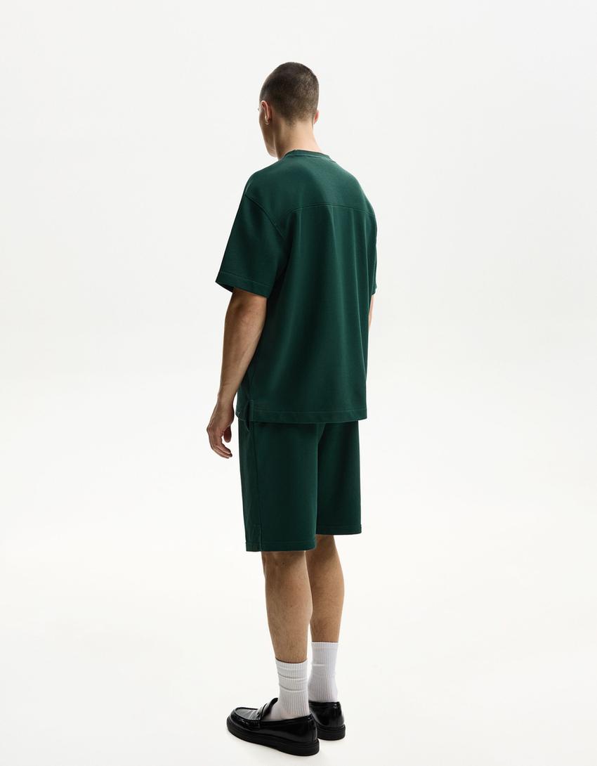 Short sleeve plush T-shirt-Green-1
