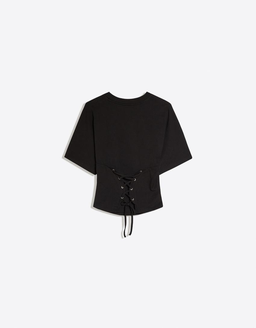 T-shirt manches courtes corset-Noir