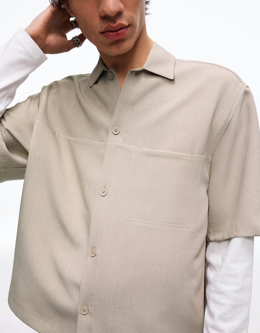 Camisa manga corta boxy tailoring-Piedra