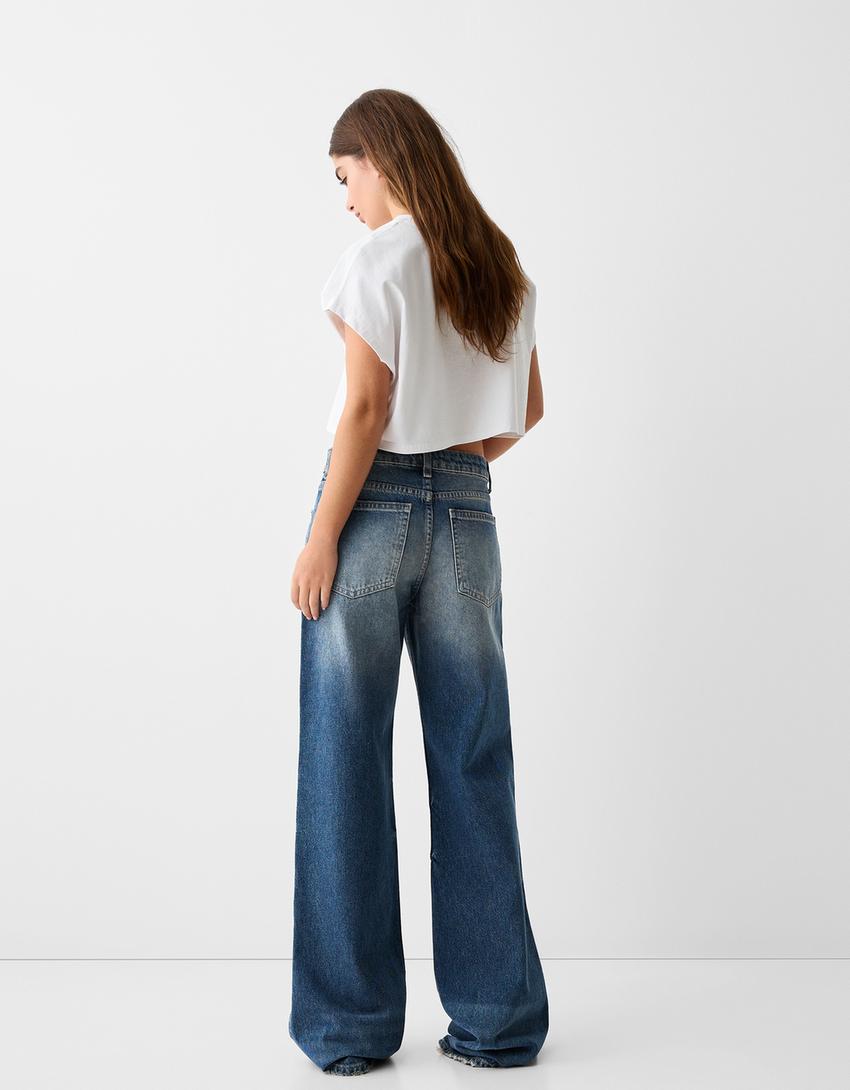 Flared baggy jeans-Blue-2