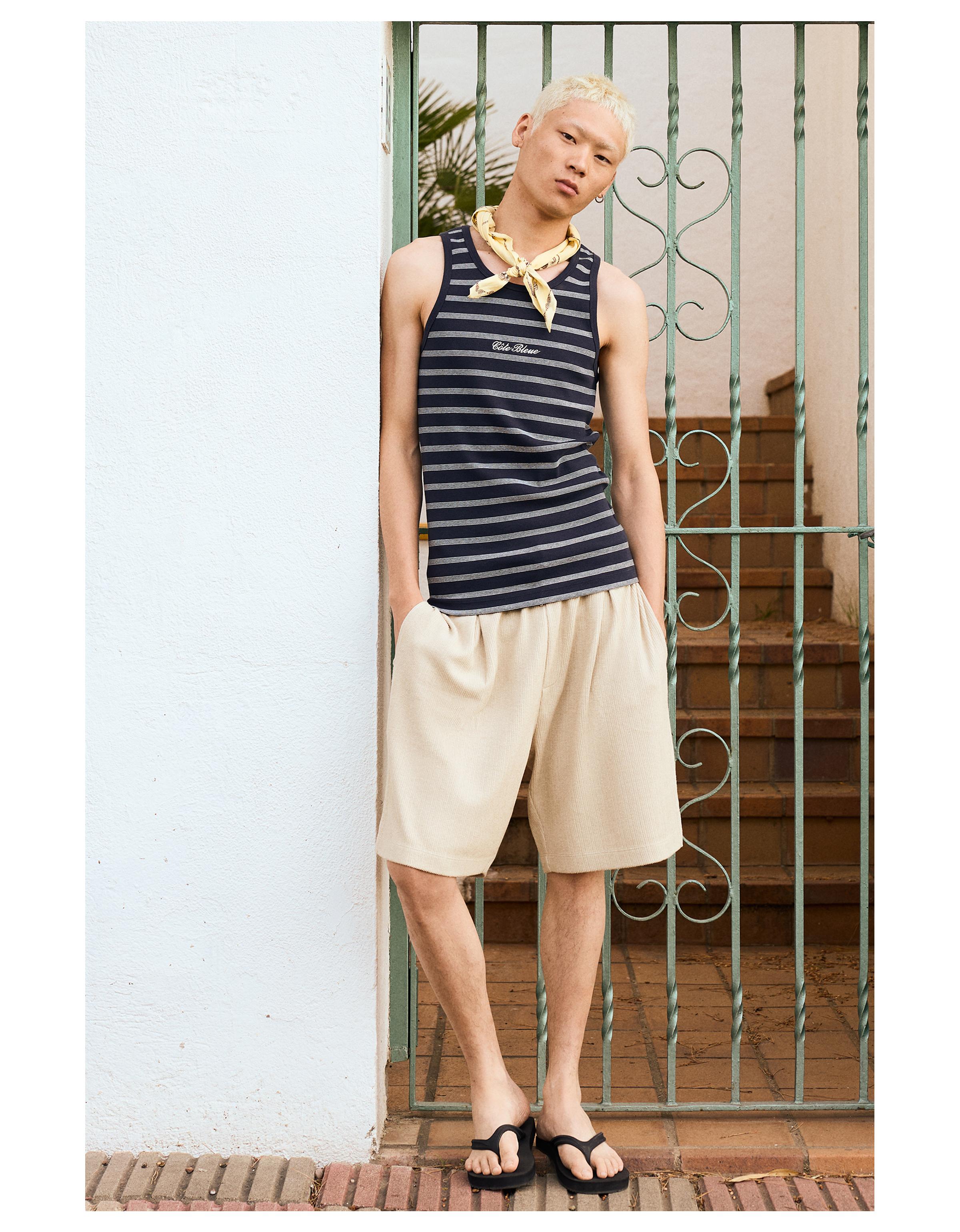 Textured plush Bermuda shorts — Camel