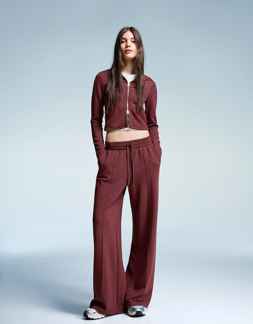 Capuchonsweater van modalmix met rits-Bordeaux-2