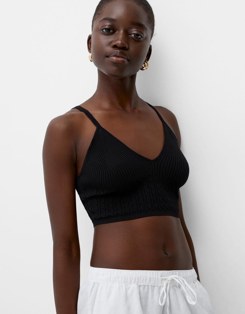 Top cuello pico trenzado-Negro-2