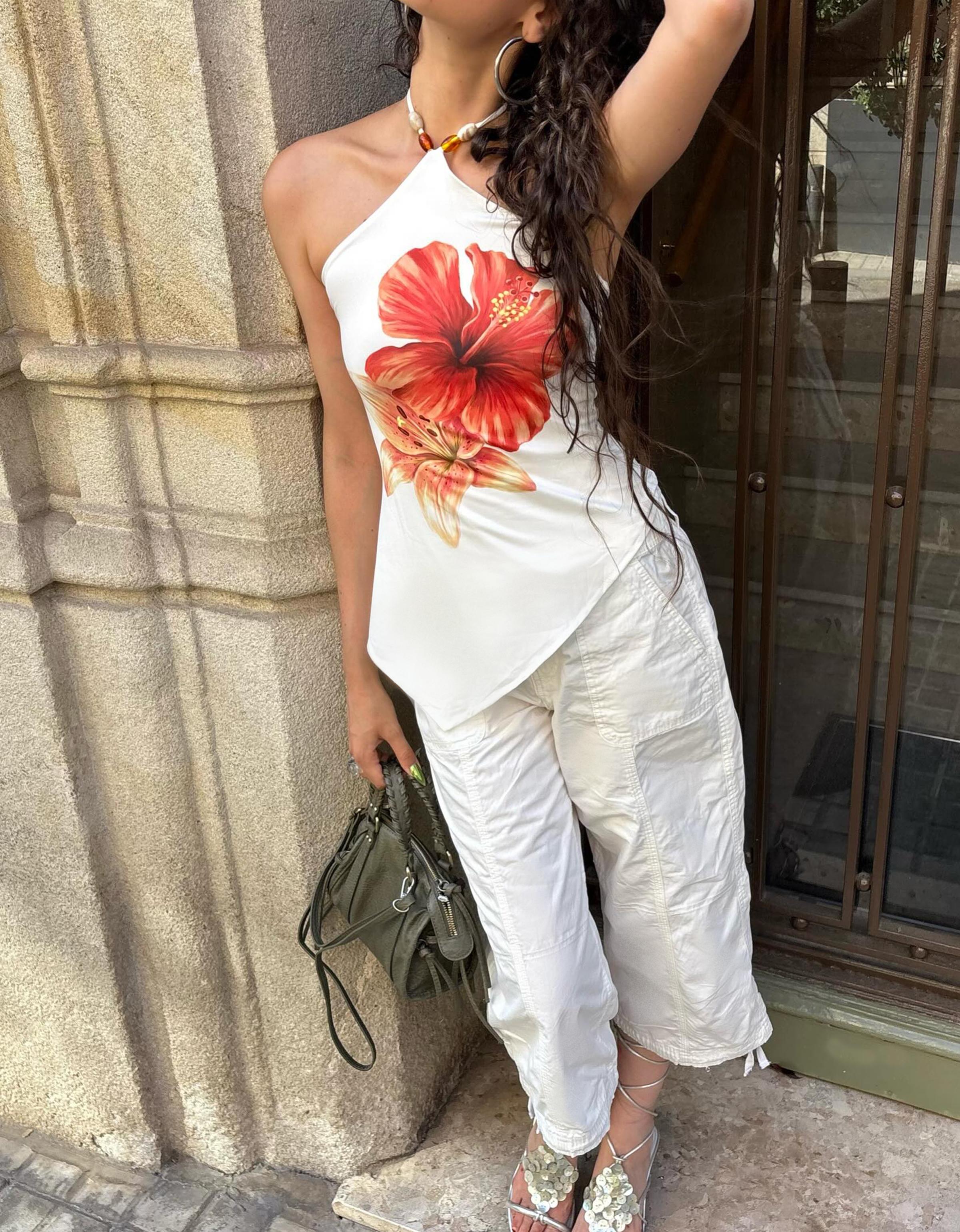Bershka Desenli halter yaka top görsel 4