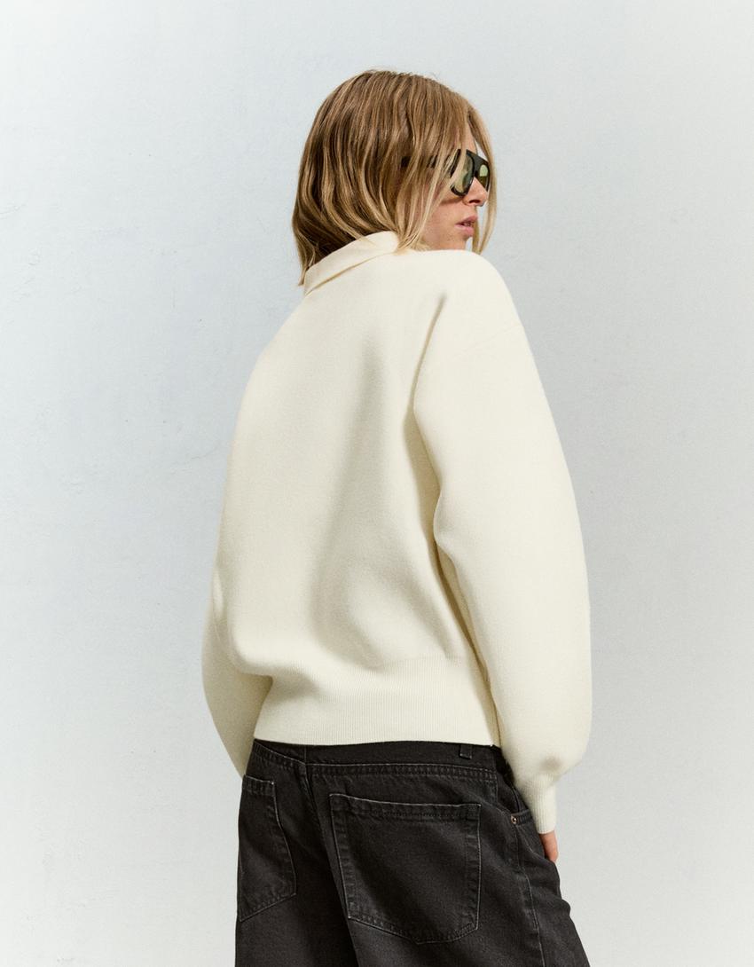 Sweater met polokraag-Ecru