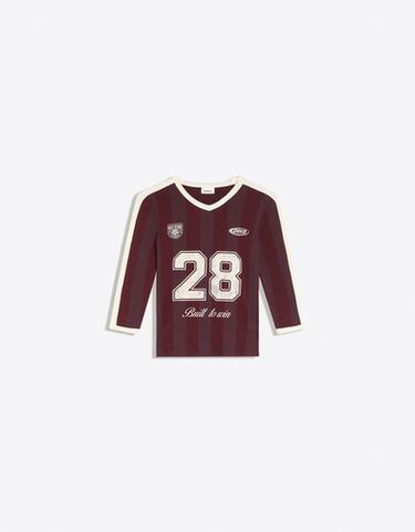 Mid-sleeved printed V-neck T-shirt — Burgundy 5
