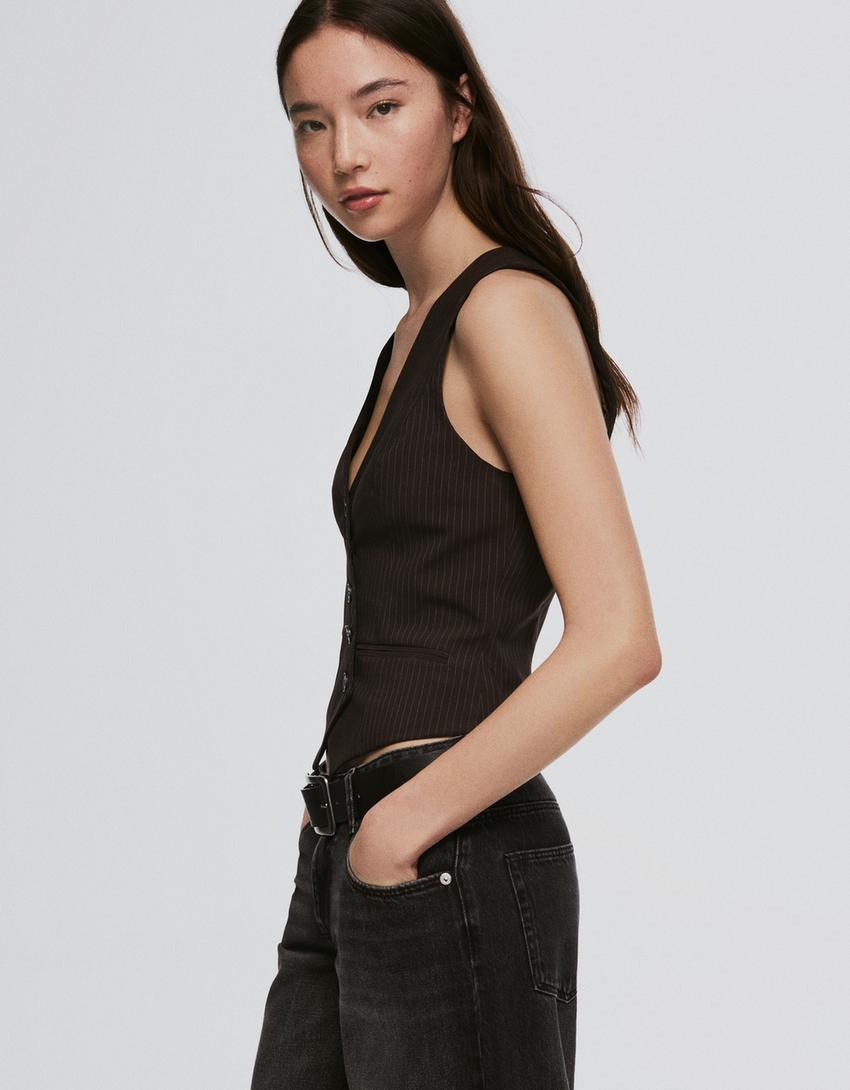 Çizgili yelek-Kahverengi