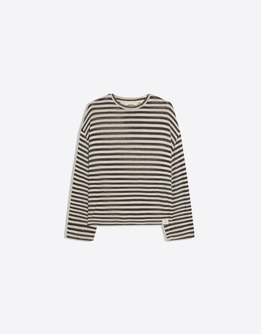 Camiseta manga larga rayas-Crudo