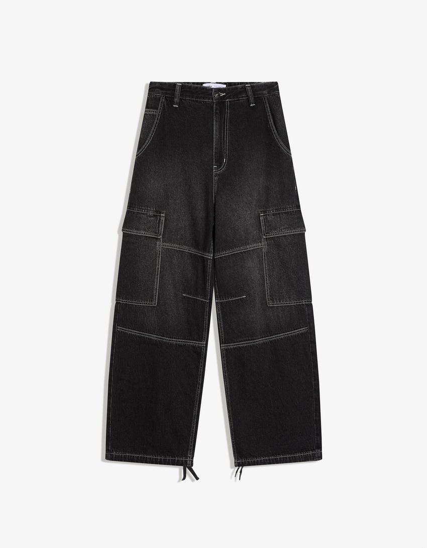 Jeans cargo parachute-Preto