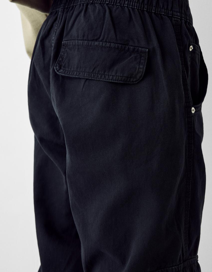 بنطلون رياضي من القطن-أسود-5