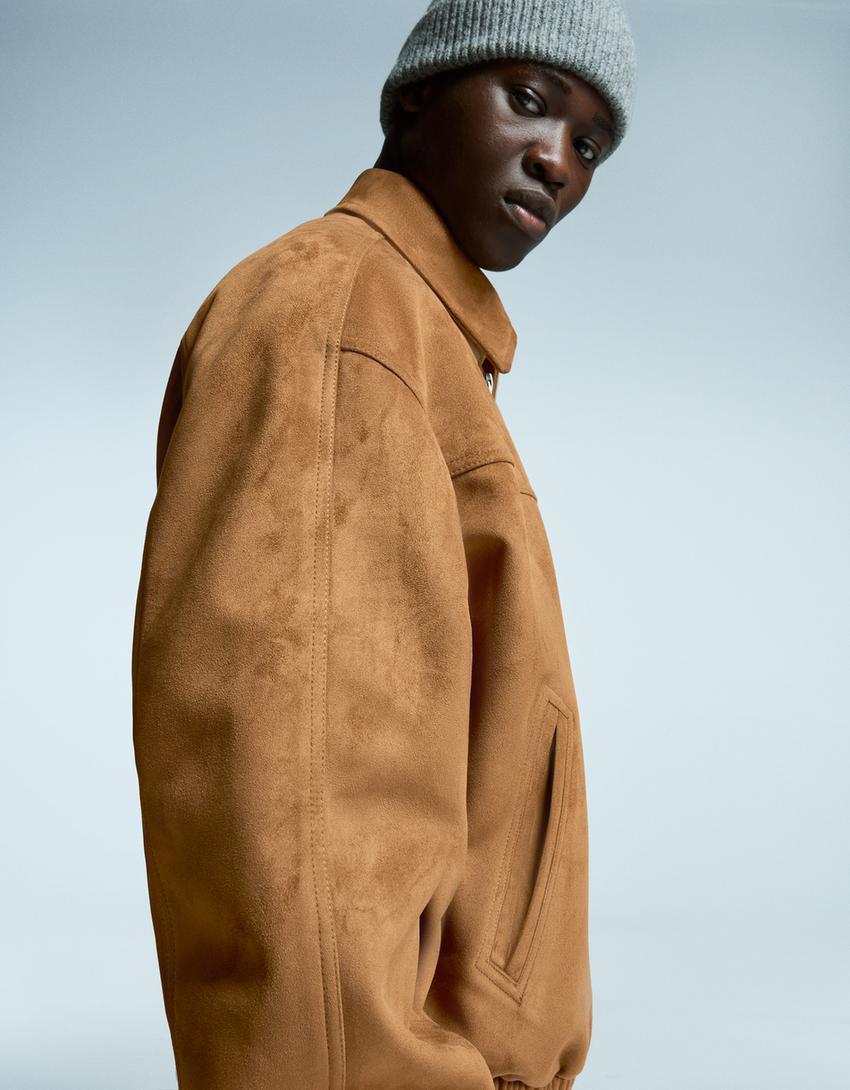 Faux suede jacket-Sand