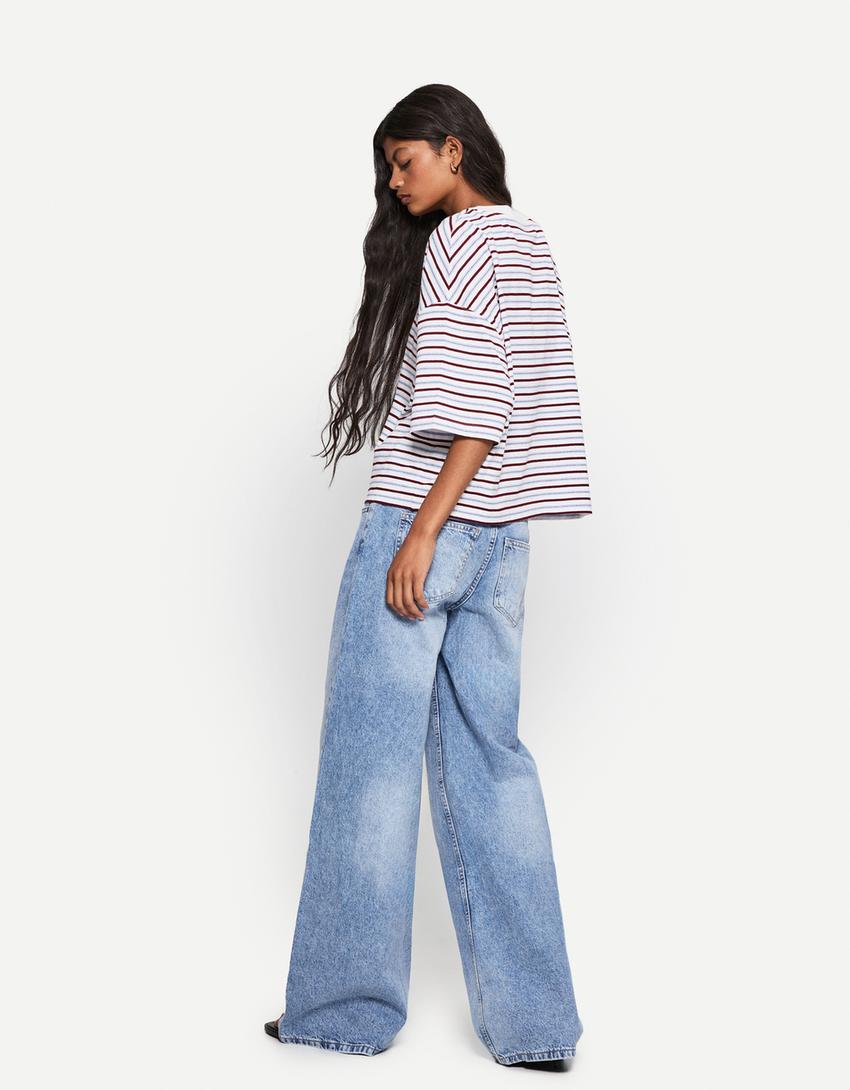 Jeans wide leg-Azzurro Lavato-1