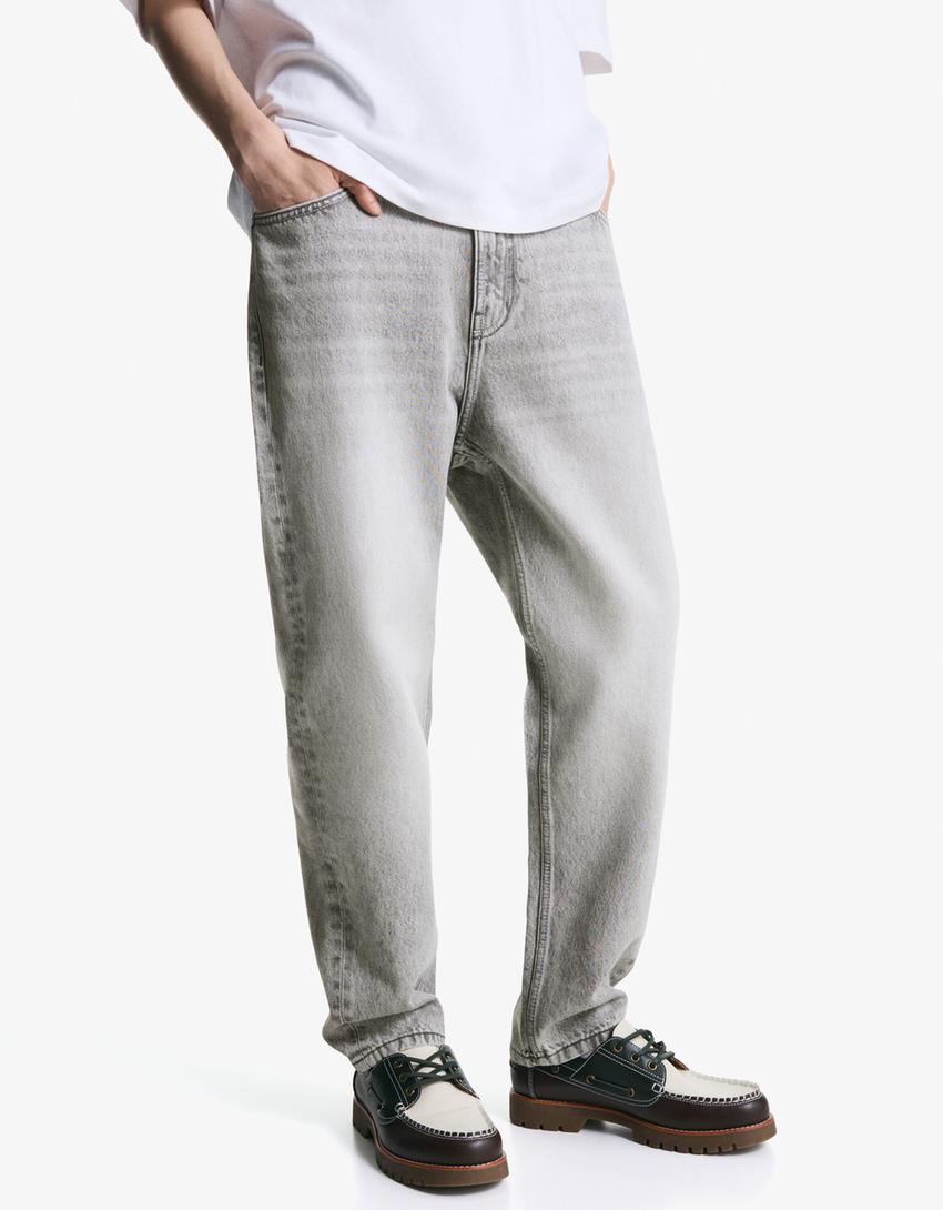 Tapered loose fit jeans-Grey-2