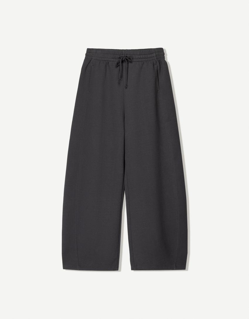 Pamuklu barrel fit pantolon-Gri-3