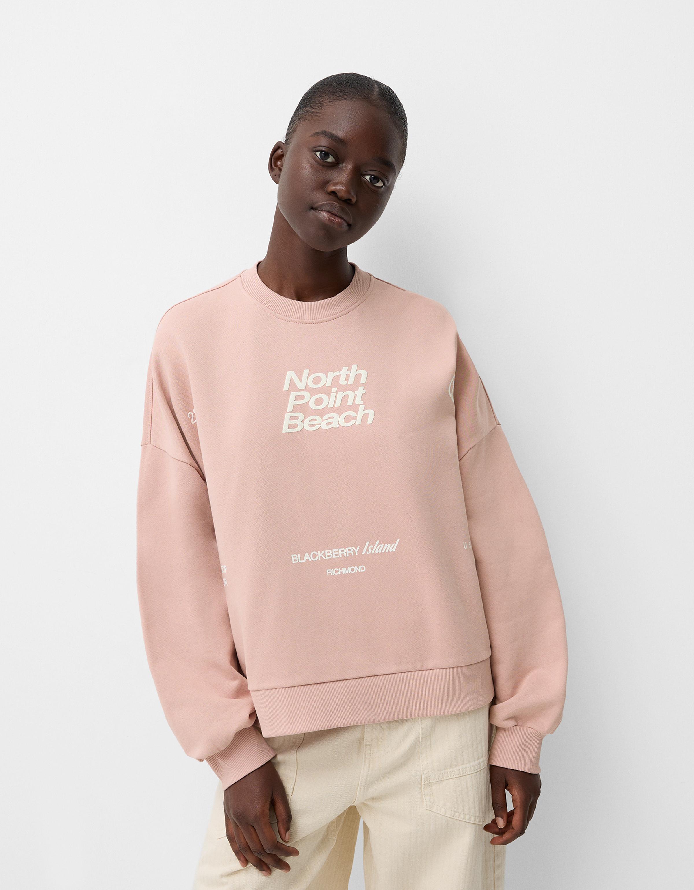 Bershka Sweatshirt Mit Print Damen S Rosa