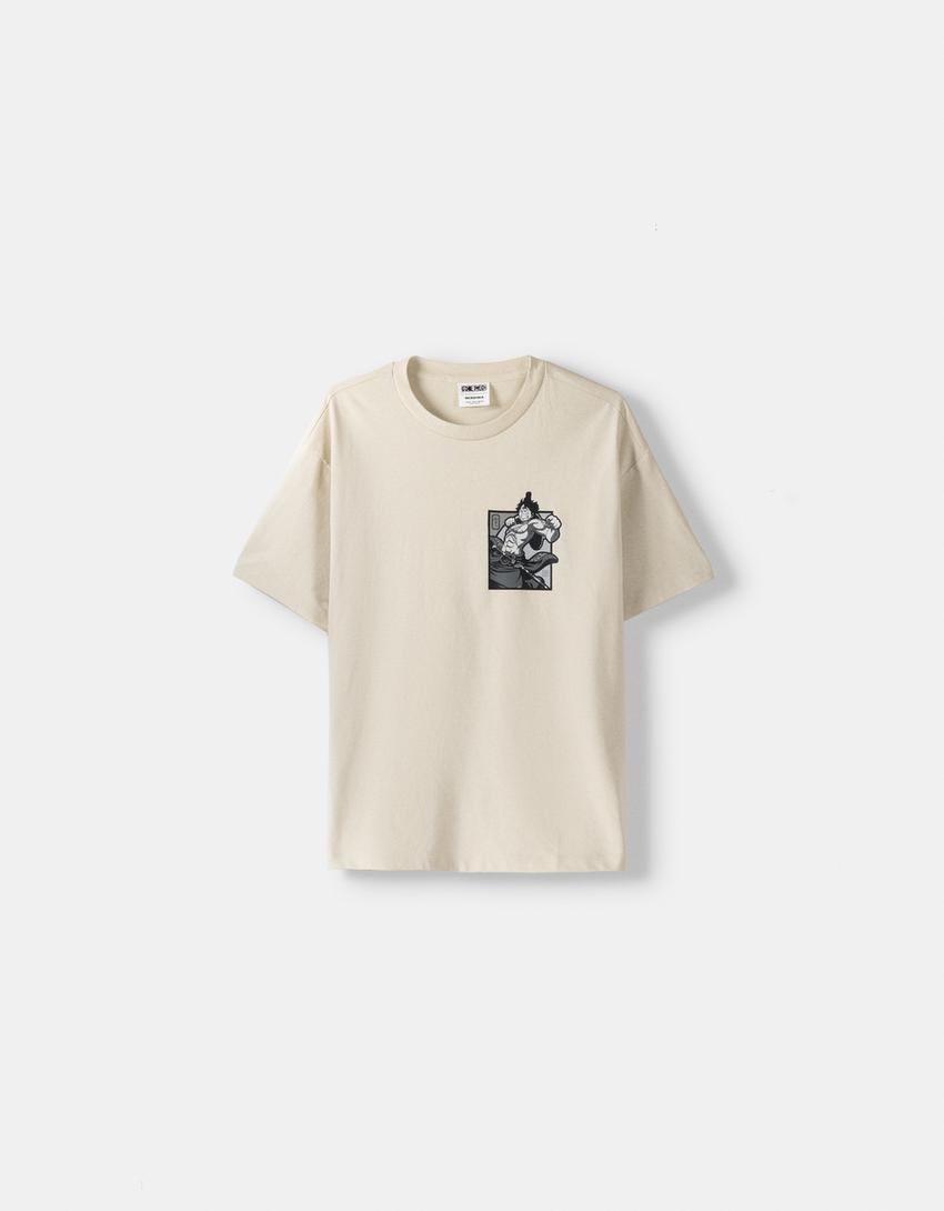 T-shirt One Piece manches courtes boxy fit imprimé-Camel-4