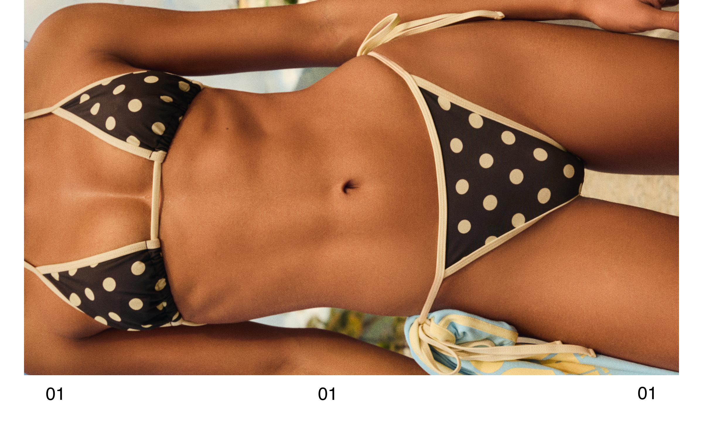 Polka dot triangle bikini top — Brown