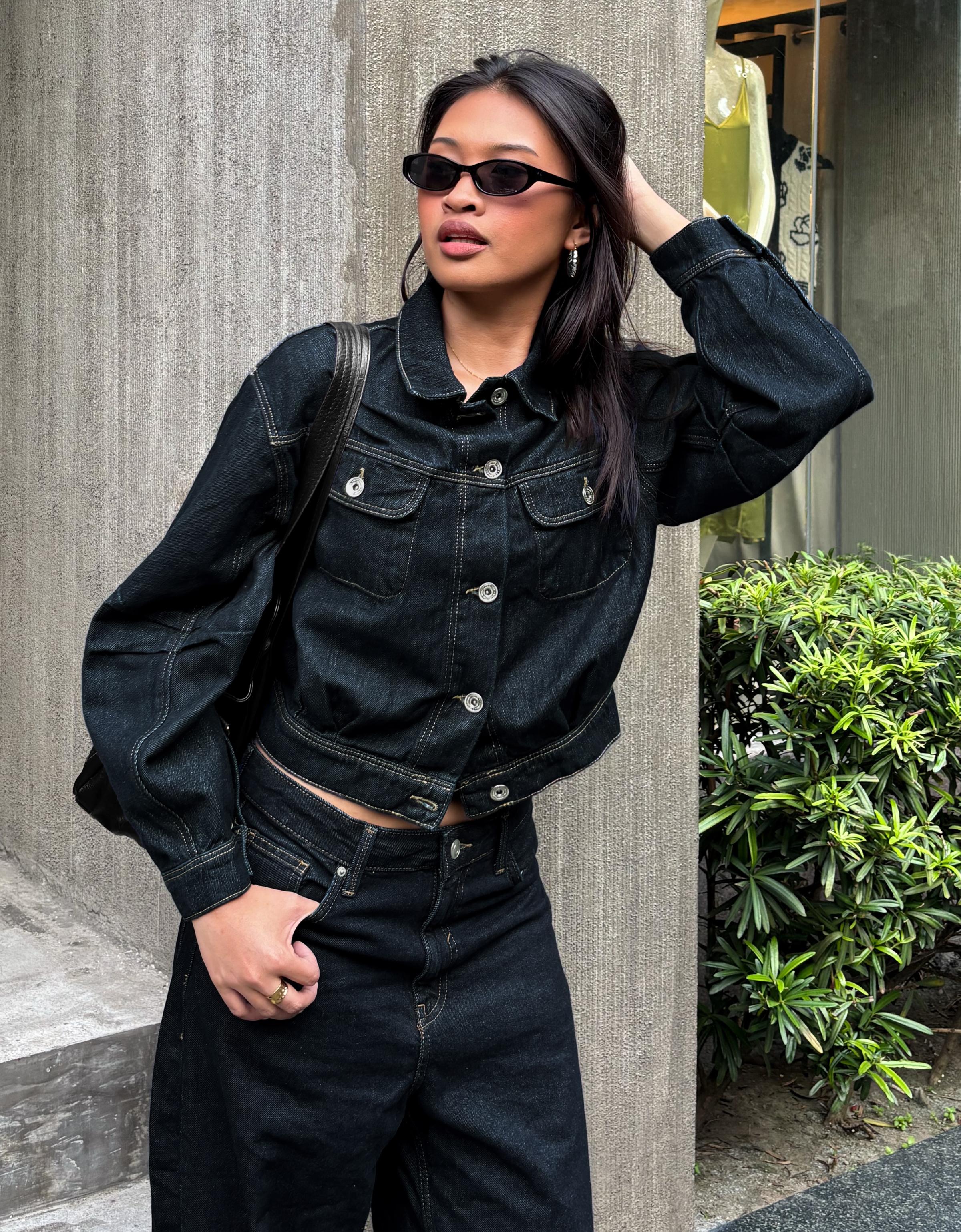 Cropped balloon denim jacket