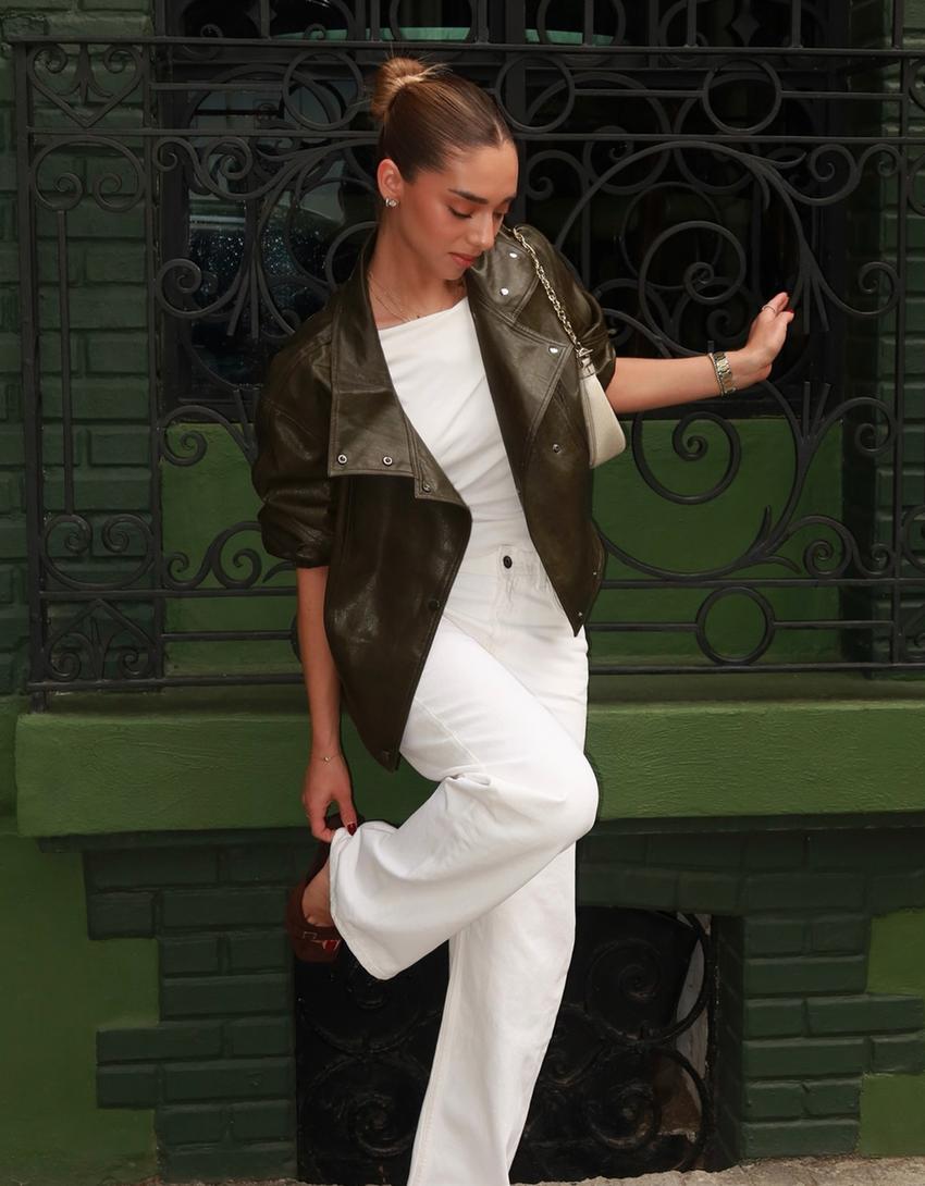 Wide-leg jeans-Cream