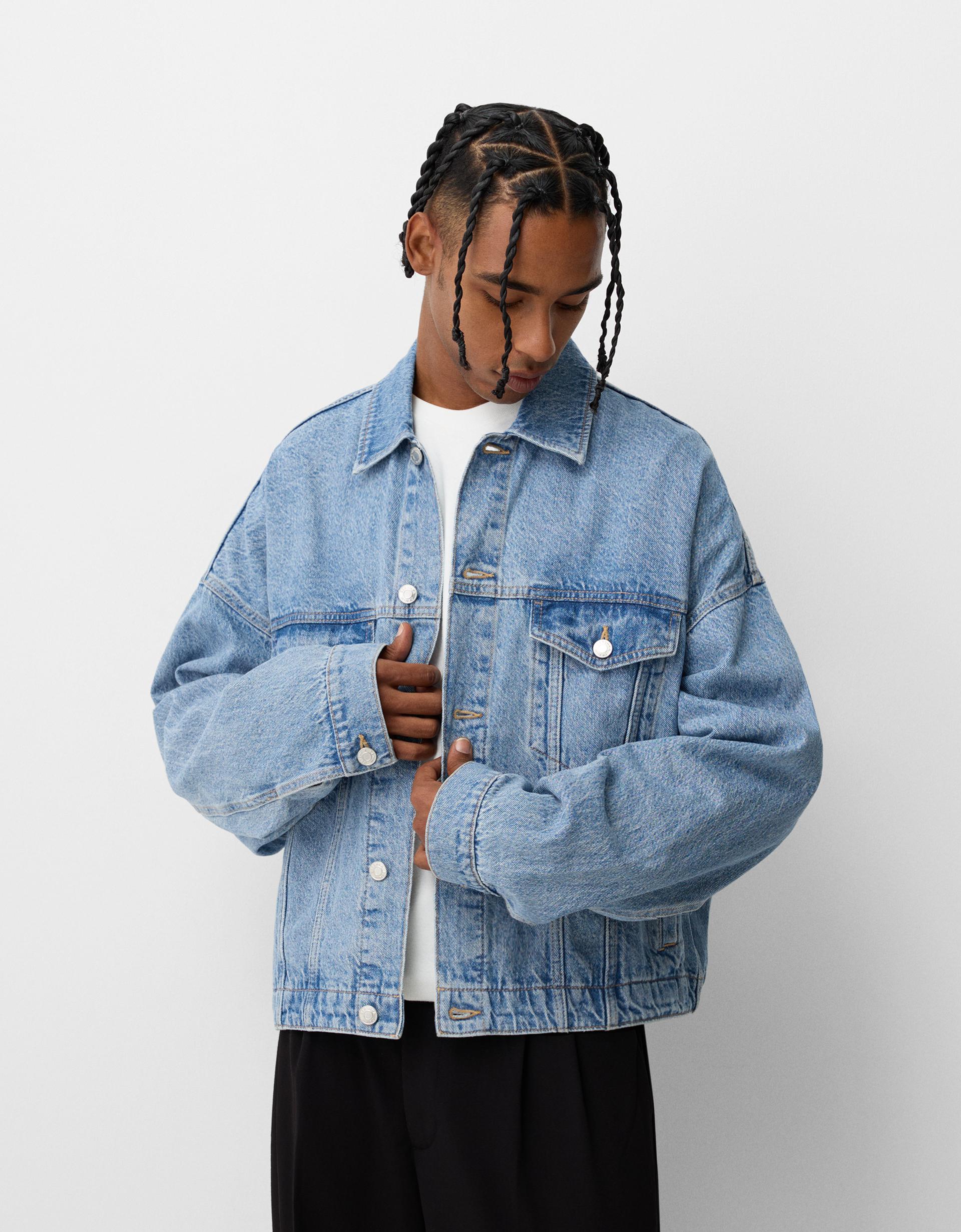 Bershka Veste En Jean Bleu Courte Veste Jean Moumoute Bershka