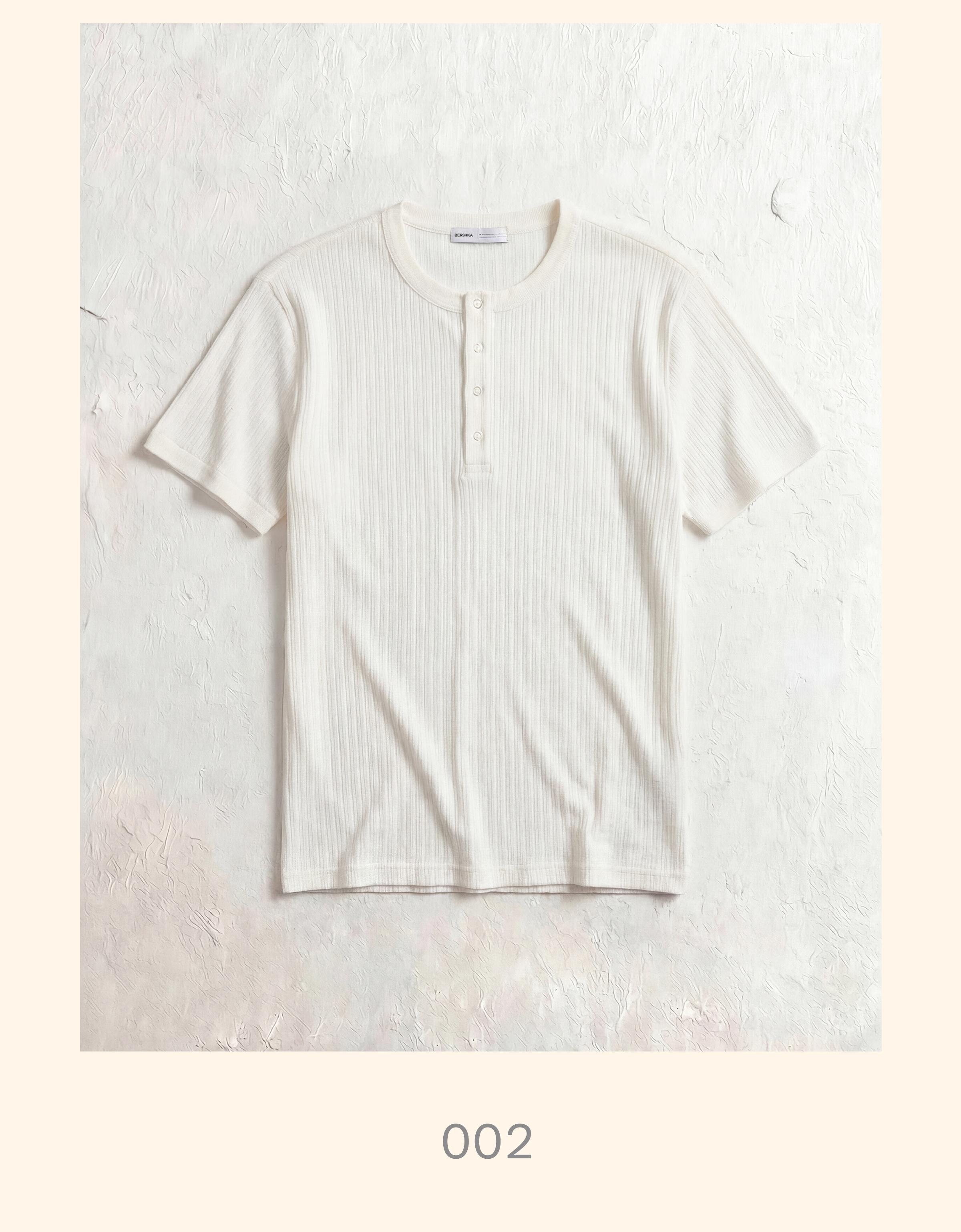 Textured henley T-shirt — White