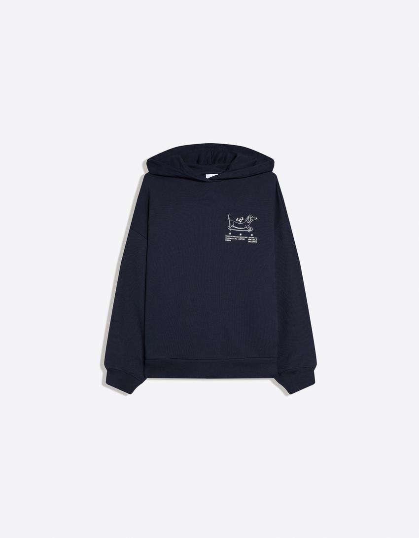 Printed hoodie-Navy