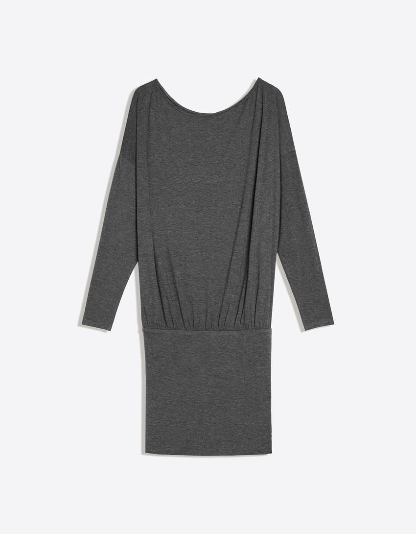 Rochie mini mânecă lungă fustă ajustată-Gri