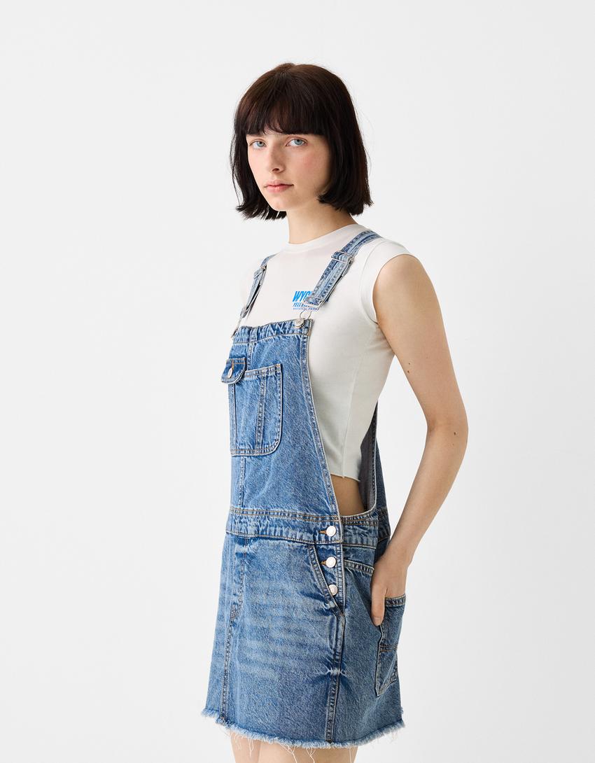 Salopette denim jupe-Bleu lavé-1