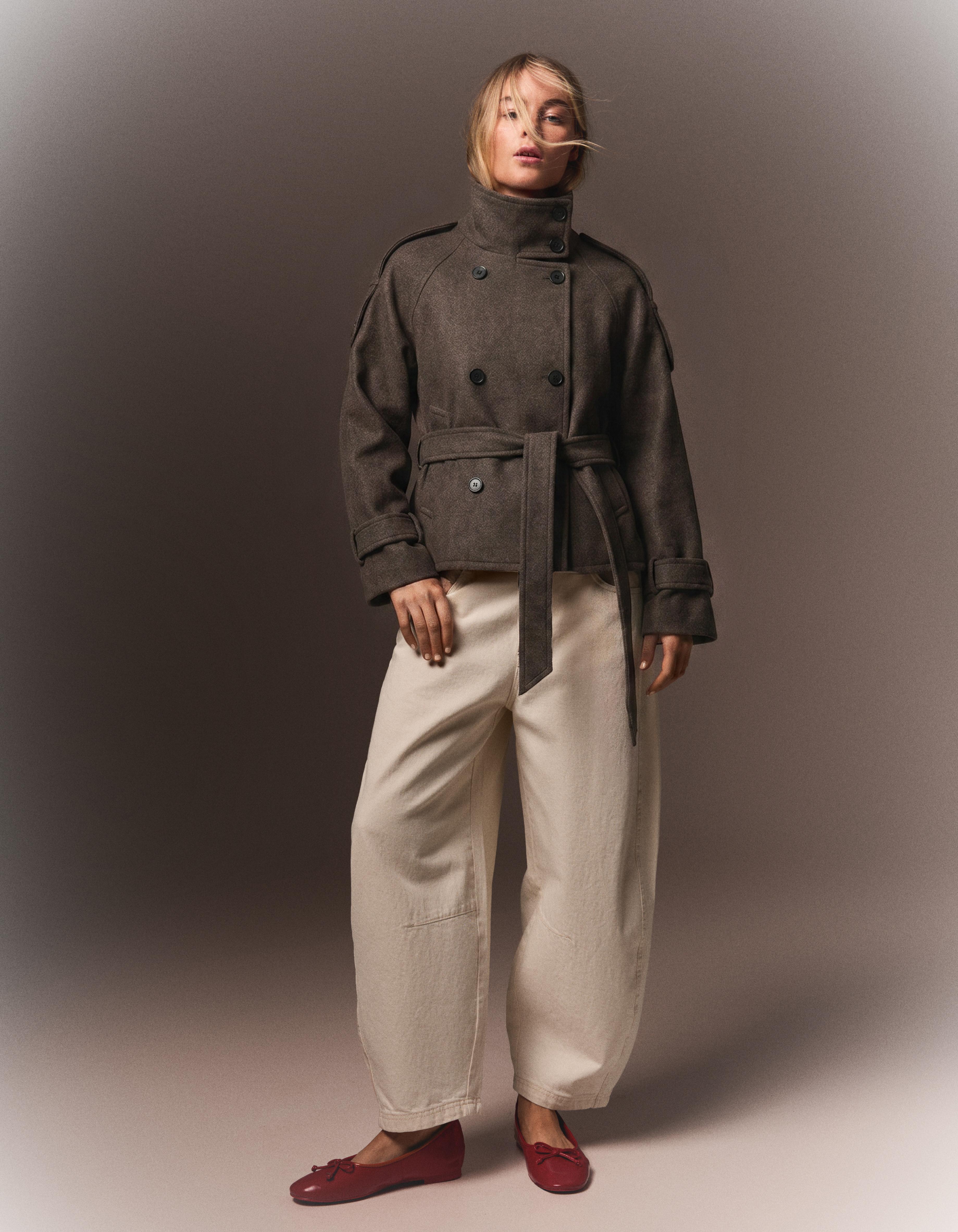 Funnel neck trench jacket — Sand