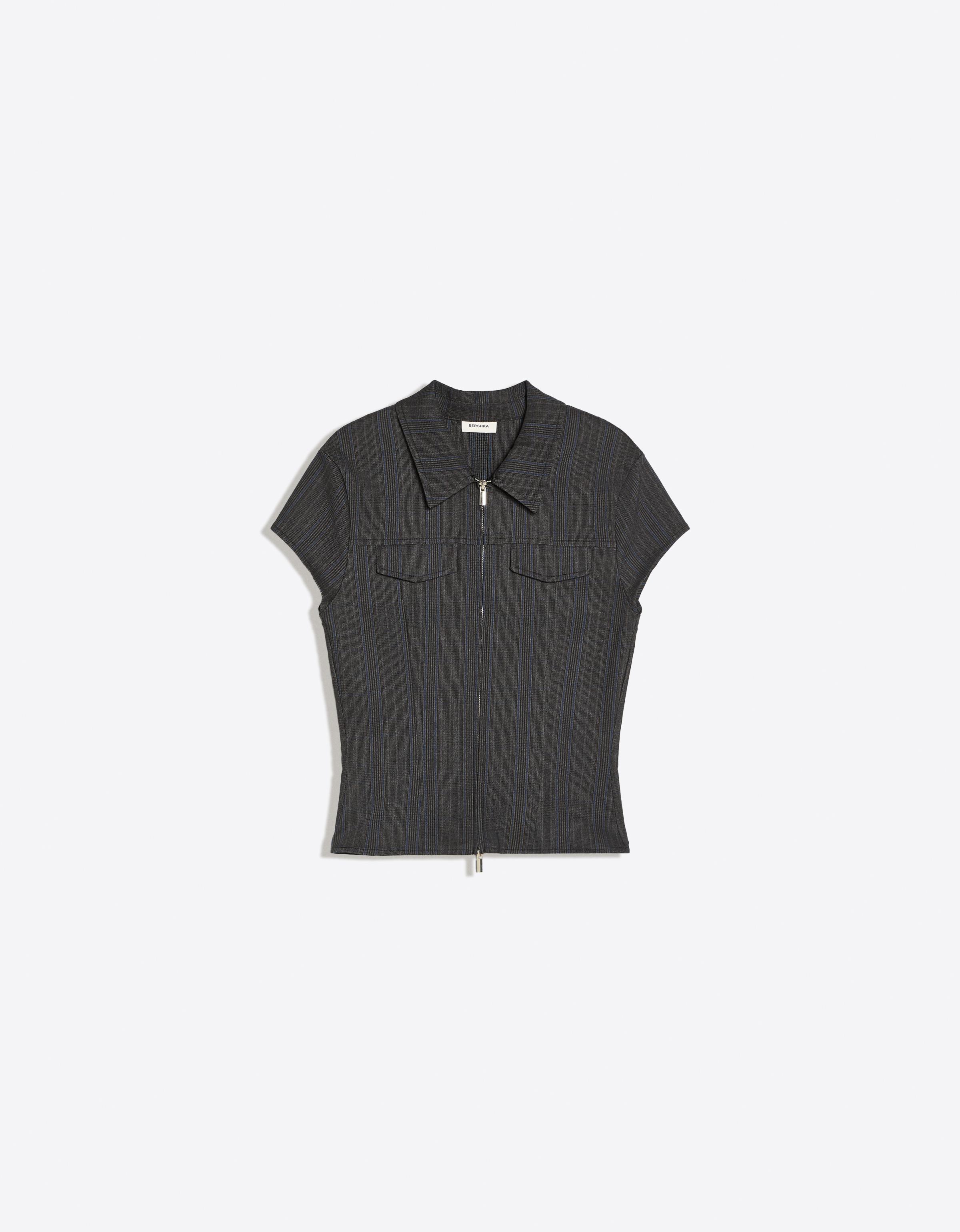 Short sleeve zip-up shirt — Dark grey