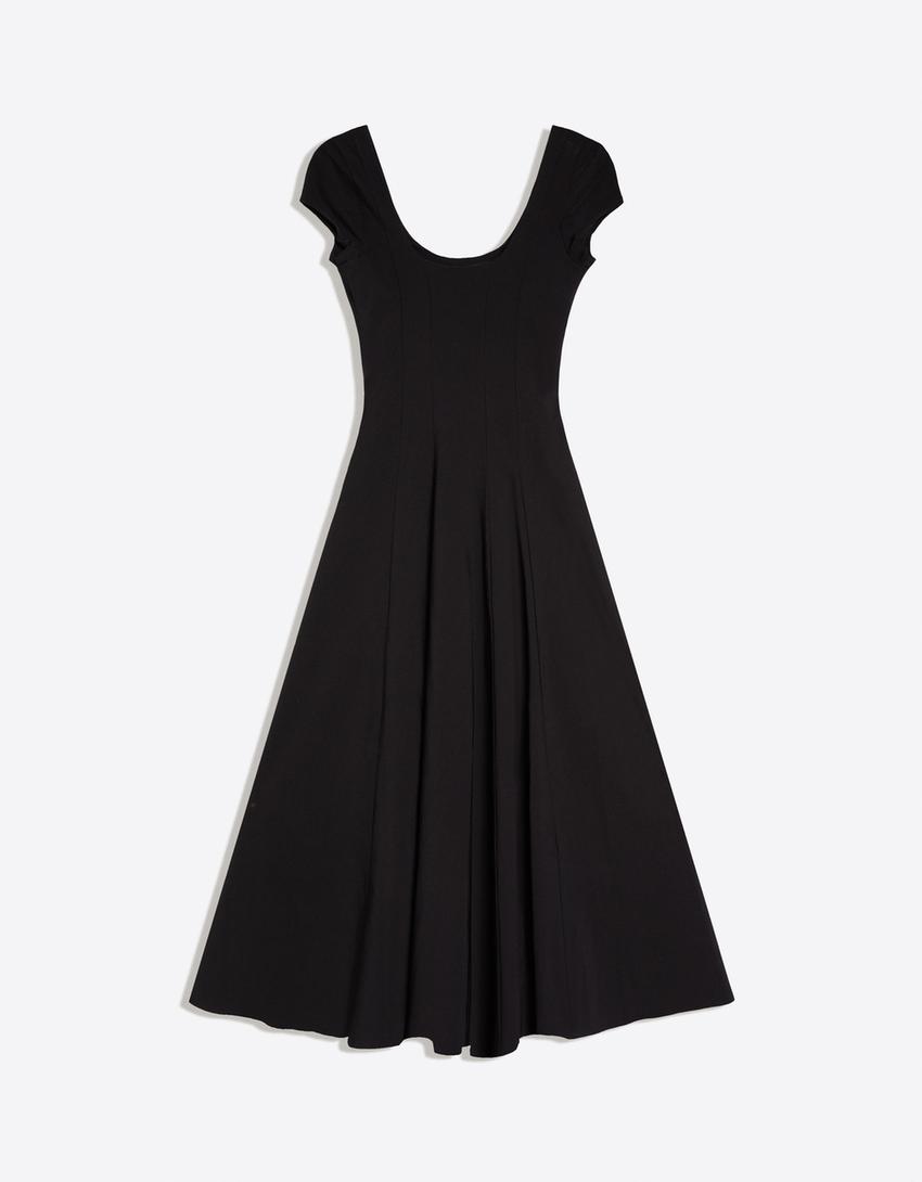 Robe midi jupe évasée-Noir