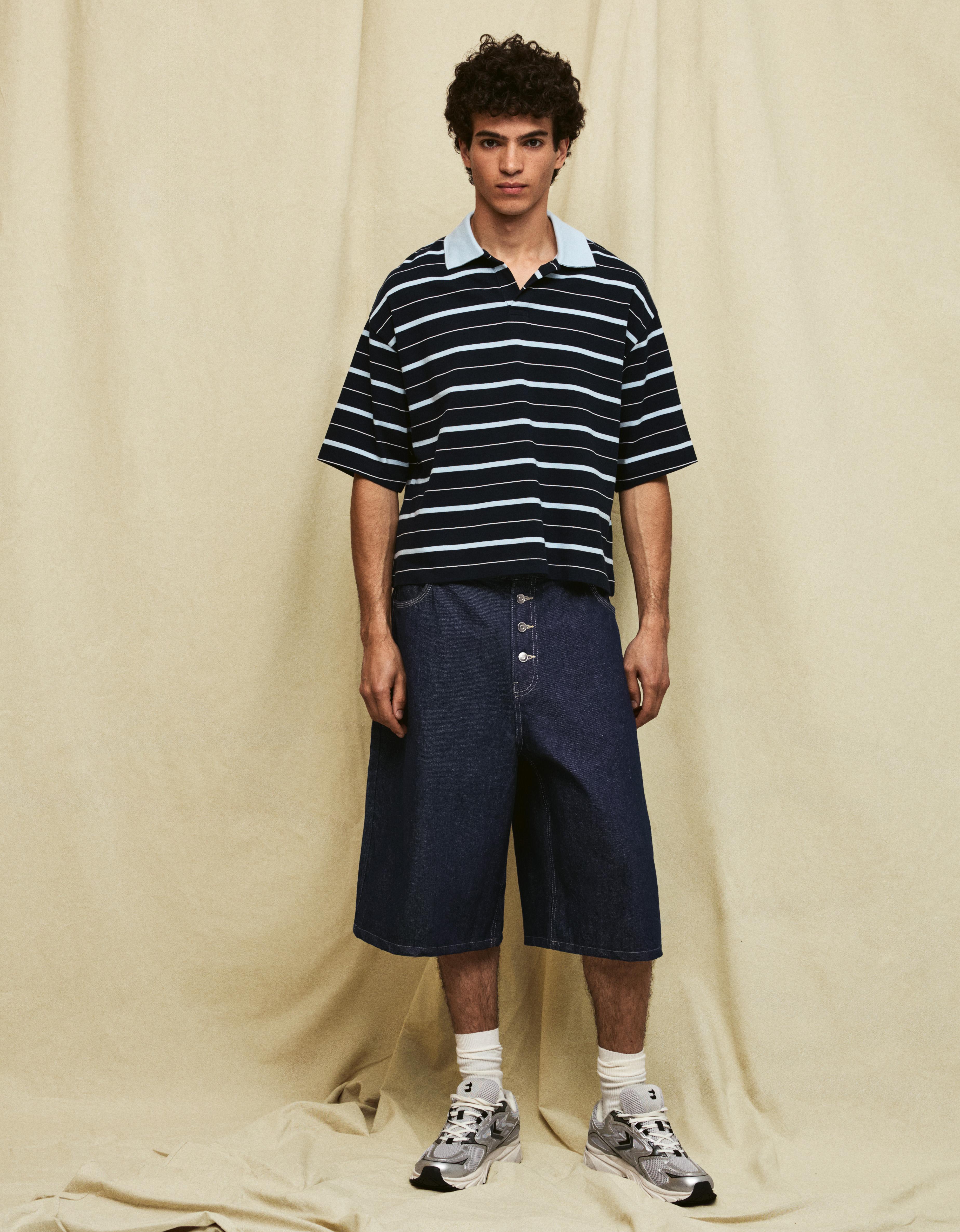 Barrel leg denim Bermuda shorts — Navy