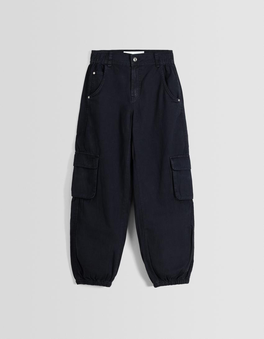 بنطلون رياضي من القطن-أسود-4