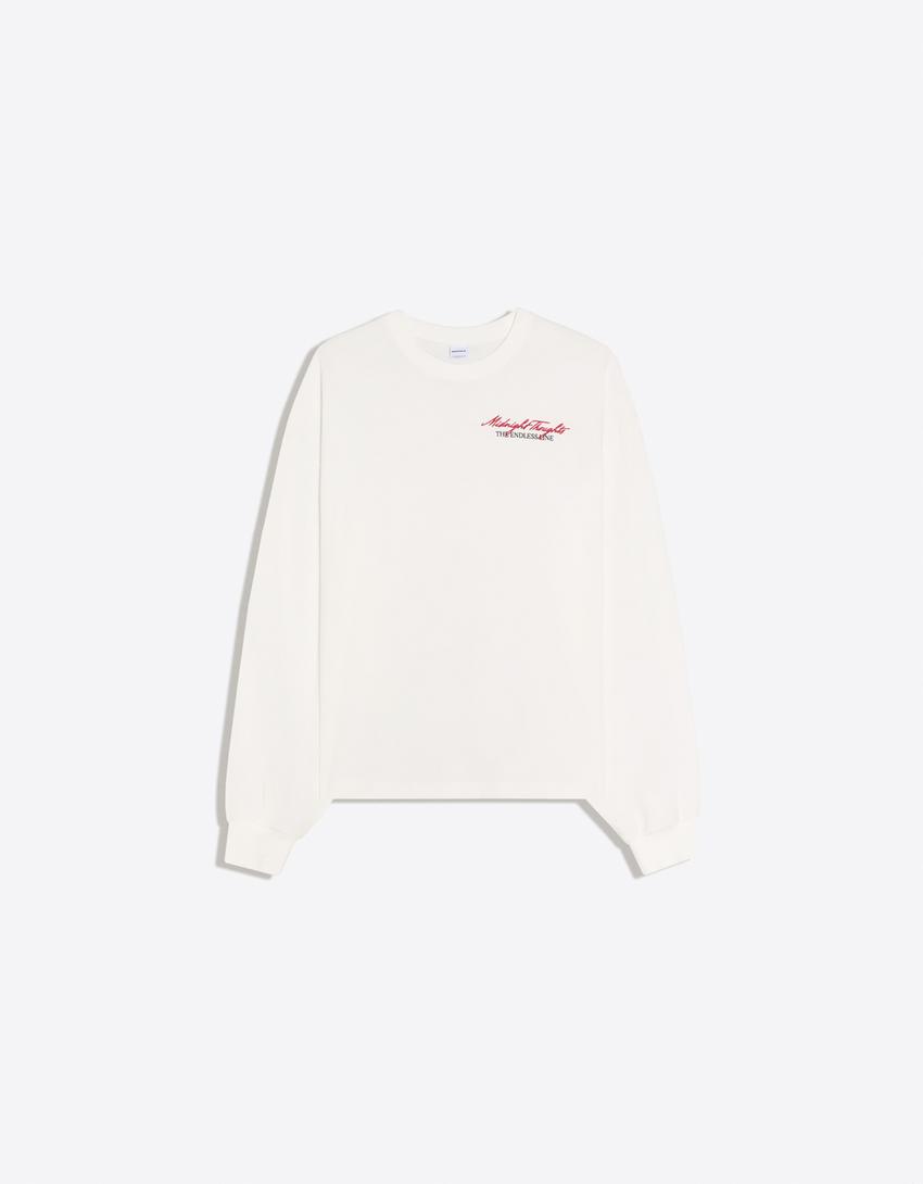 Langarmshirt mit Print-Weiss