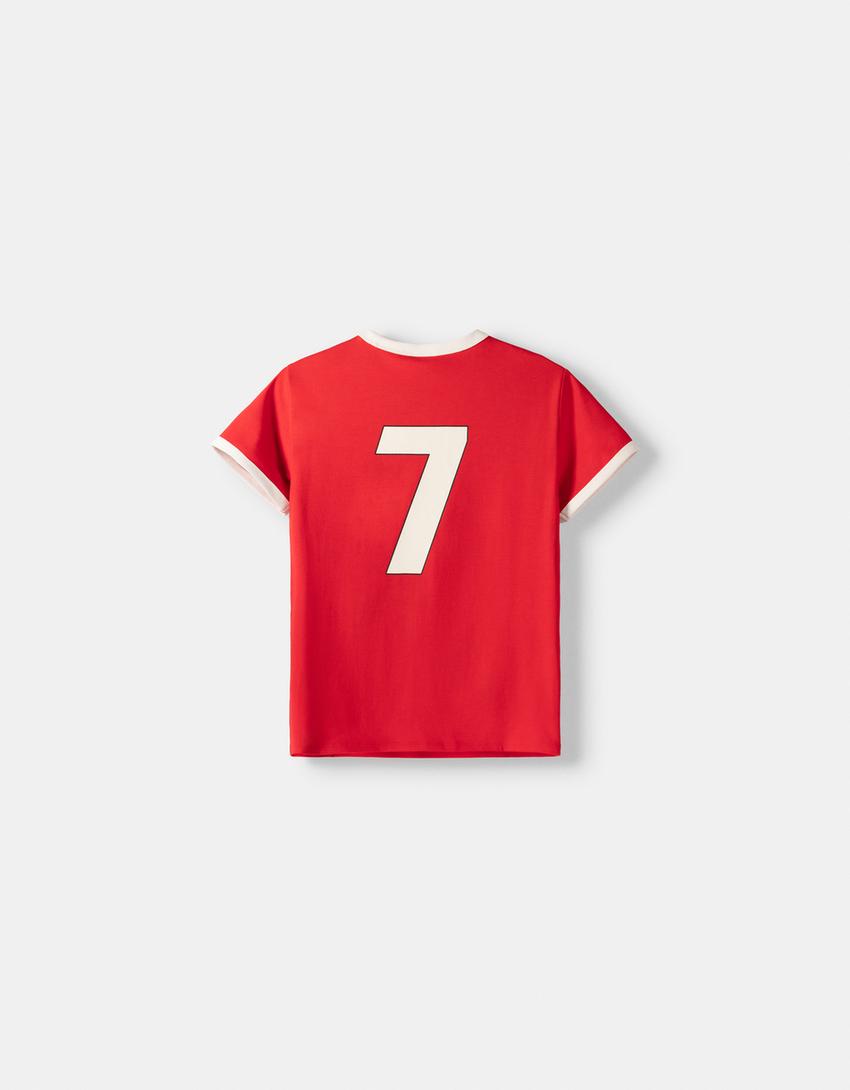 تيشرت رياضي بأكمام قصيرة وتفصيل متباين-أحمر-6