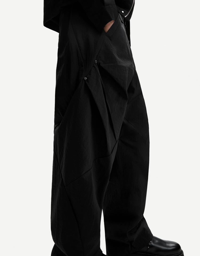 Pantaloni superbaggy tecnici con pieghe-Nero-2