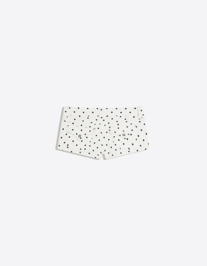 Polka dot denim shorts-Off white