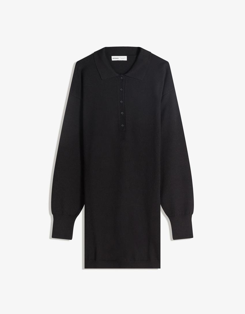 Vestido mini com gola de polo-Preto