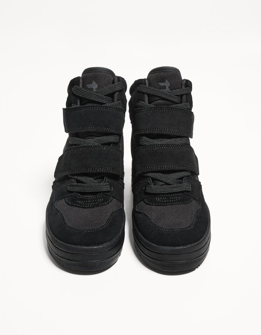 Sneakers stringate con zeppa interna-Nero-3