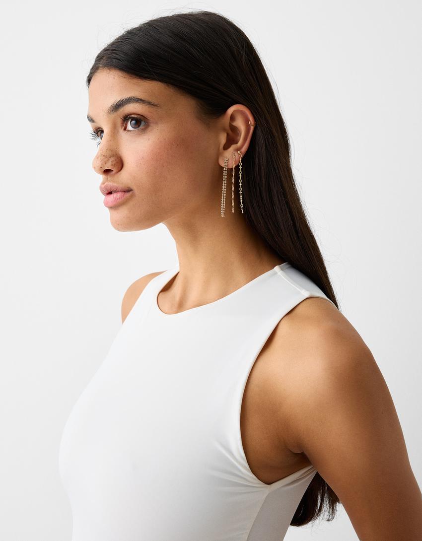 Lot 9 boucles d’oreilles croix pierres fantaisie-Or-3