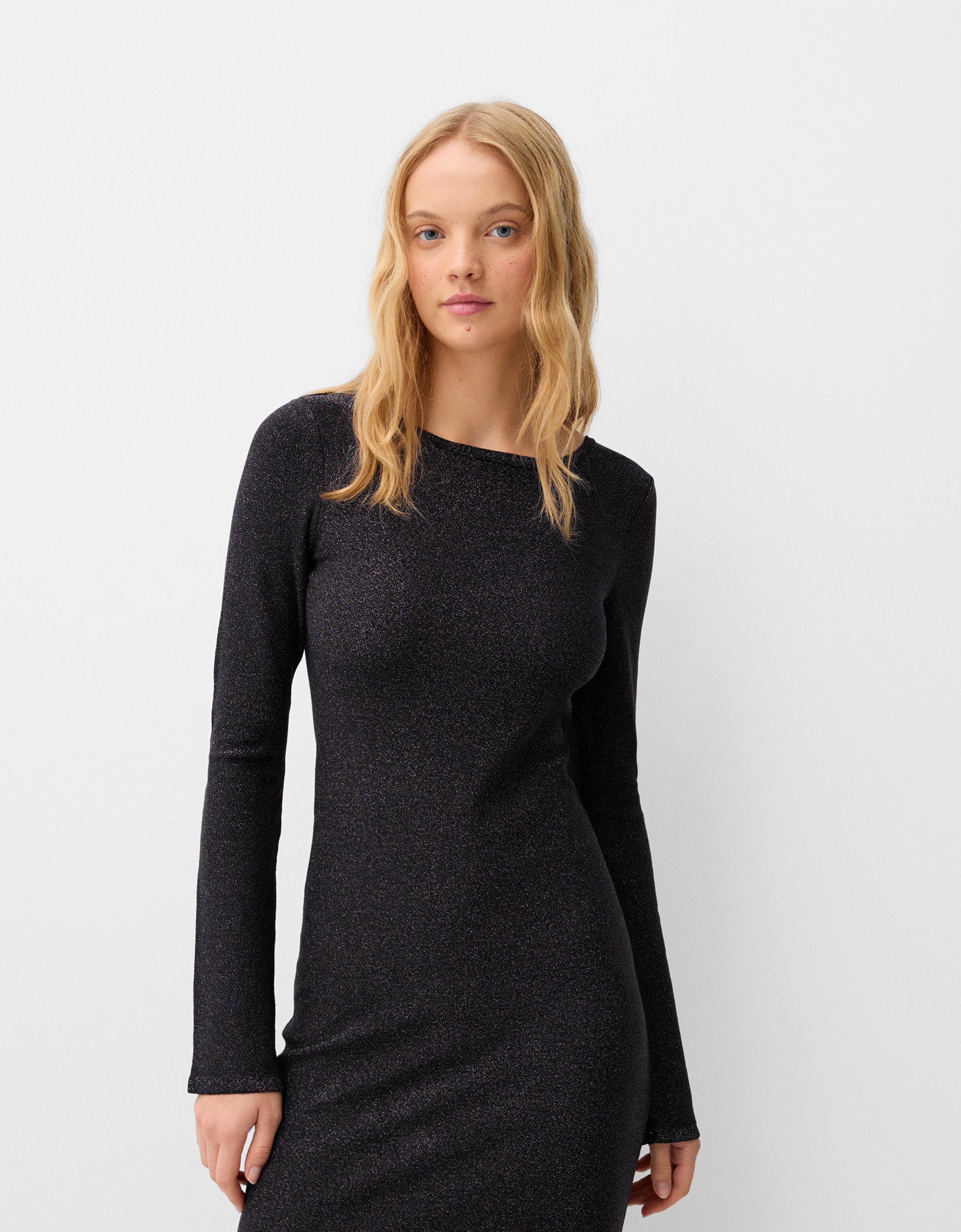 Bershka Glänzendes Midikleid Damen L Schwarz