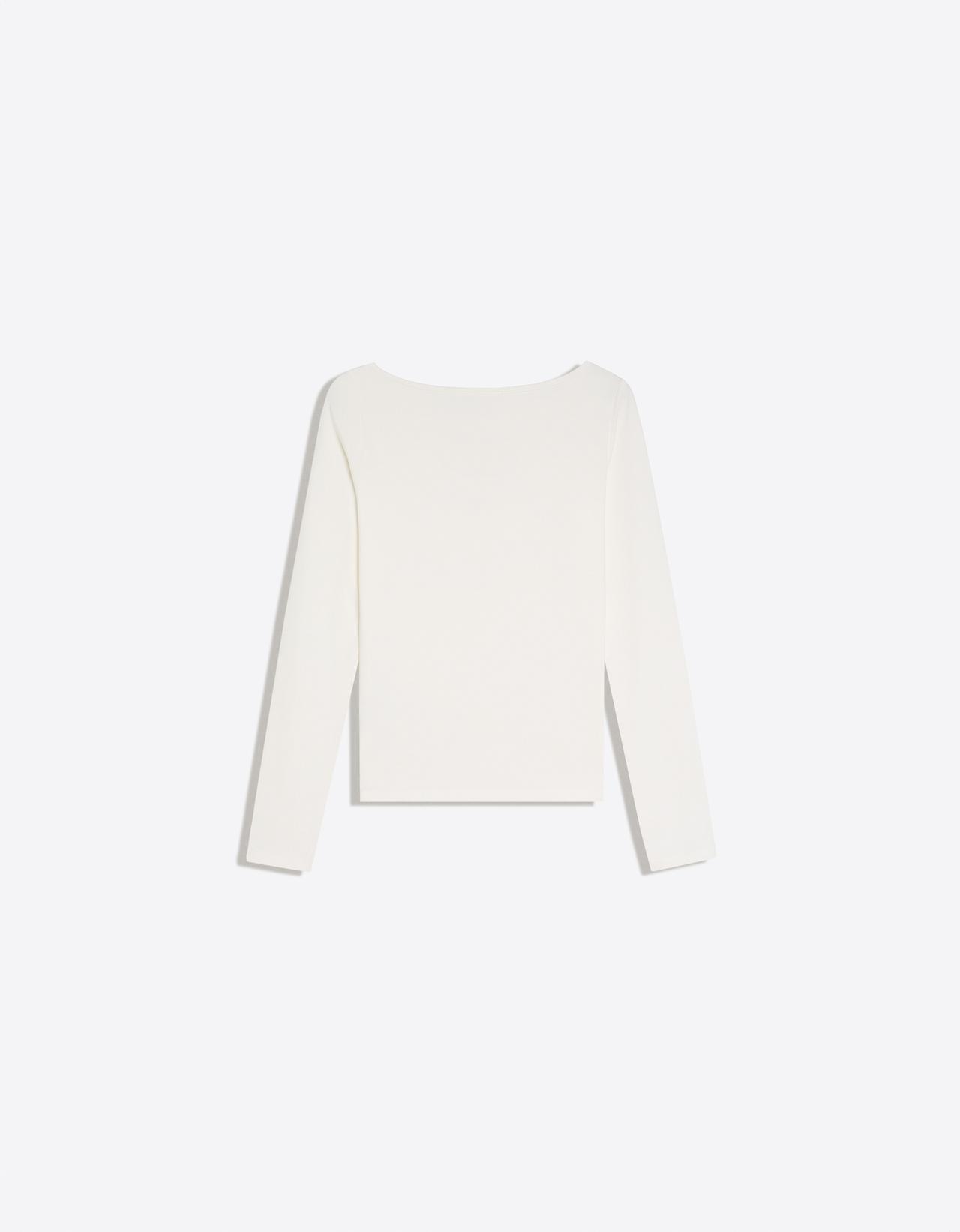 Long sleeve T-shirt with tie-fastening neckline — Off white