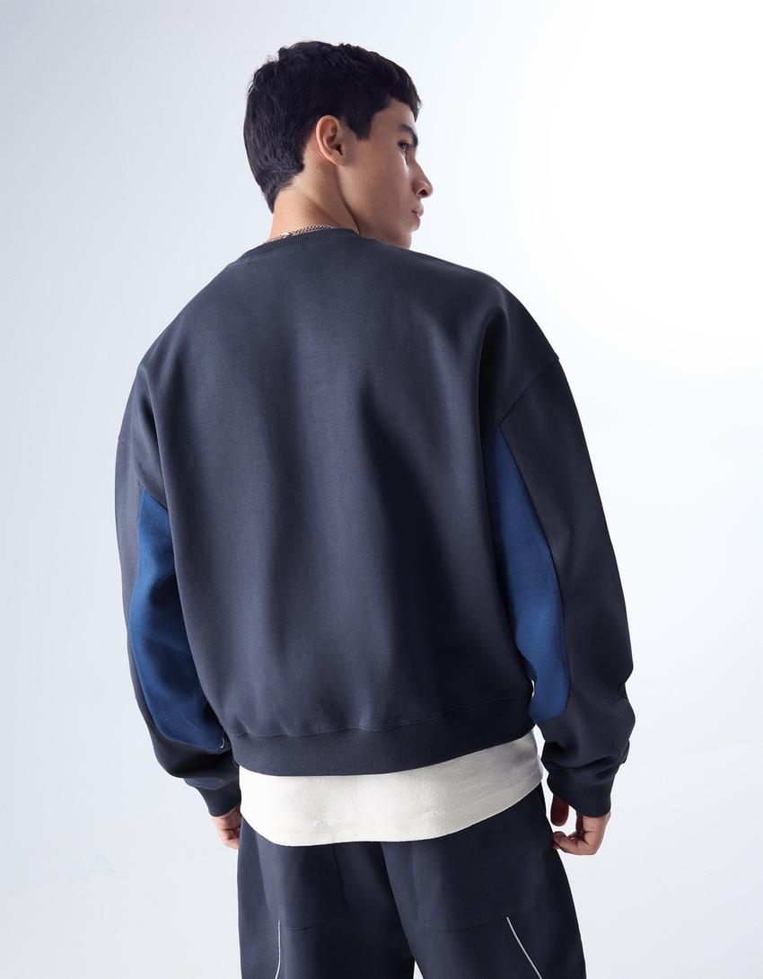 Crew neck printed sweatshirt-Blue
