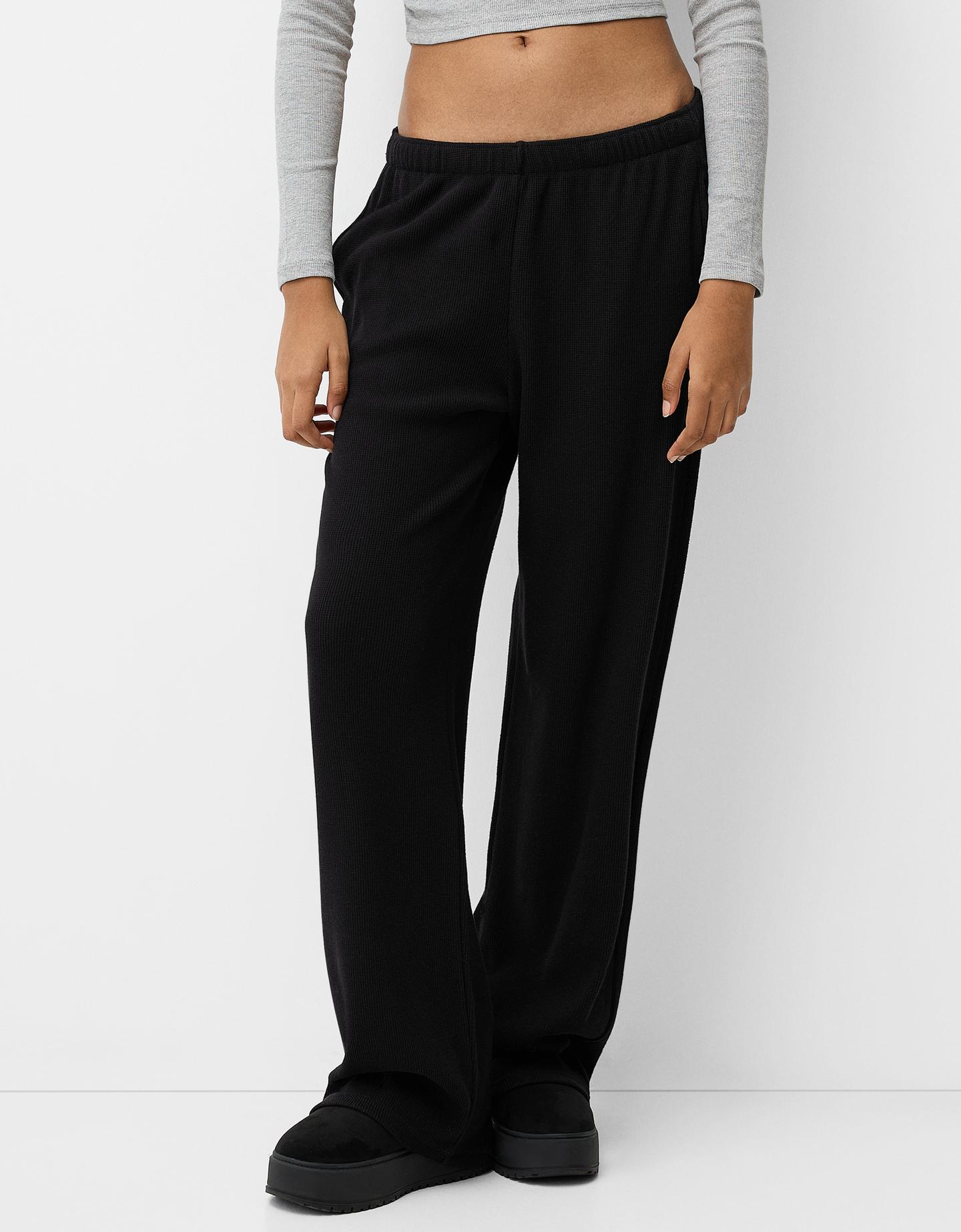 Bershka Pantaloni Waffle Donna S Nero