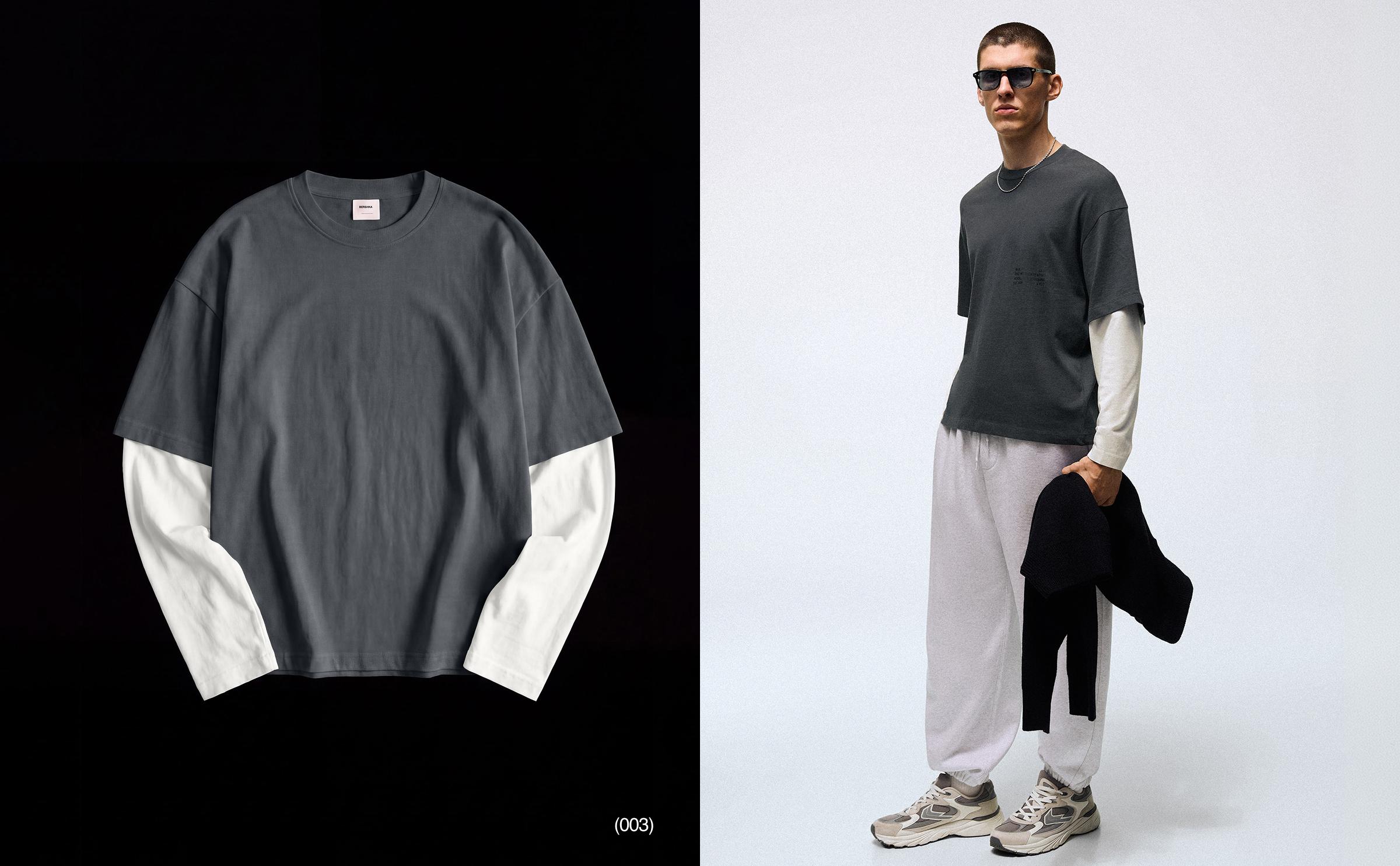 Contrast double-sleeve T-shirt — Dark grey
