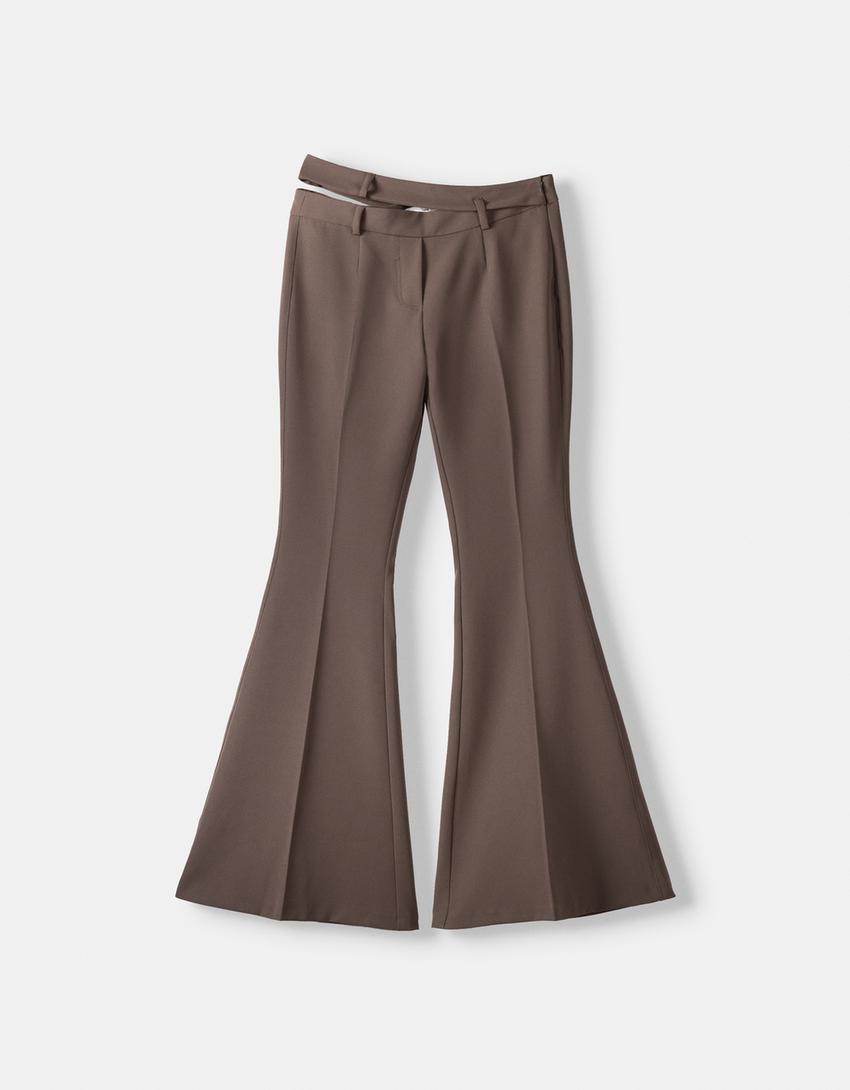 Flared cut-out trousers-Sand-4
