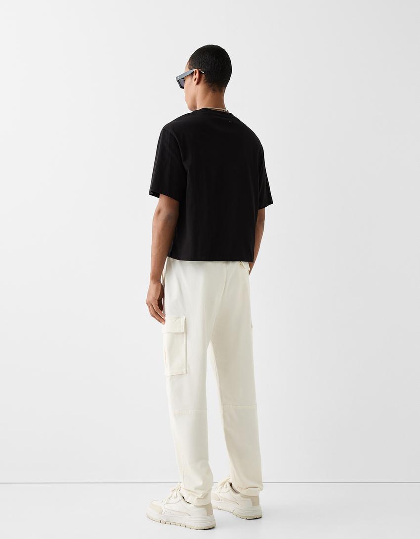 Cotton cargo trousers-Off white-2