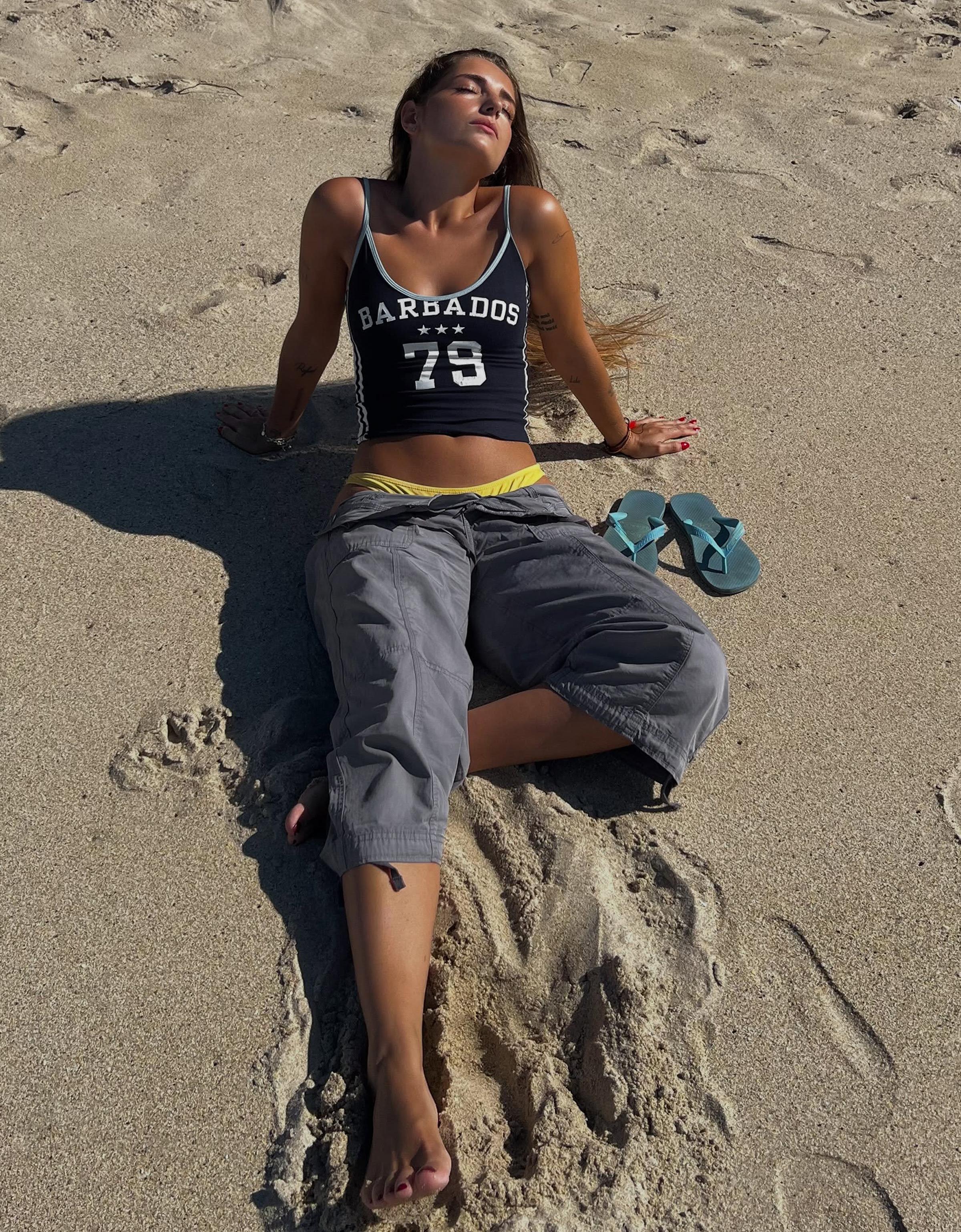 Printed strappy top — Navy